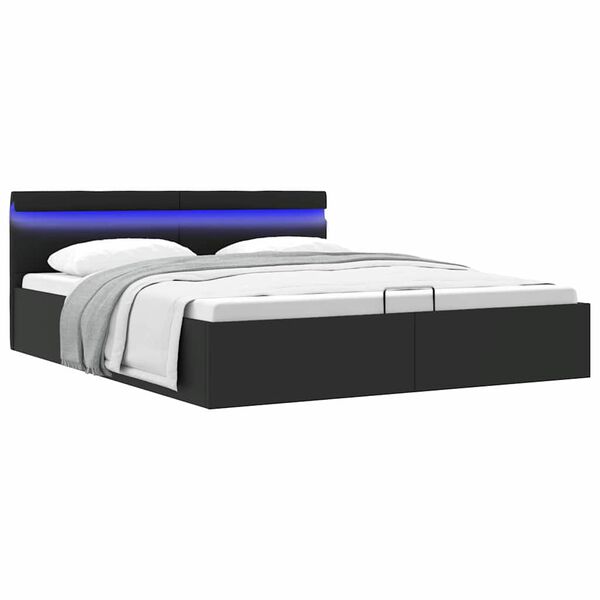 vidaXL Cadre de lit à rangement hydraulique sans matelas avec LED noir