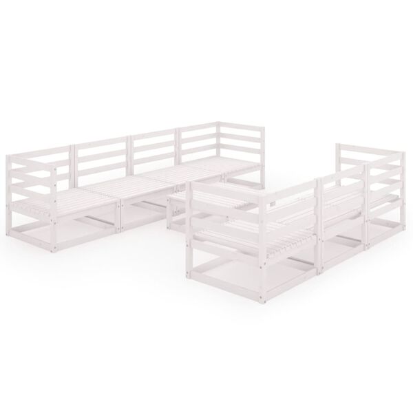 vidaXL Salon de jardin 8 pcs Blanc Bois de pin massif