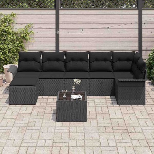 vidaXL Ensemble de canap&eacute; de jardin avec stockage 8 pcs Noir polyrotin