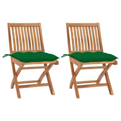 vidaXL Chaises de jardin lot de 2 et coussins vert Bois de teck massif