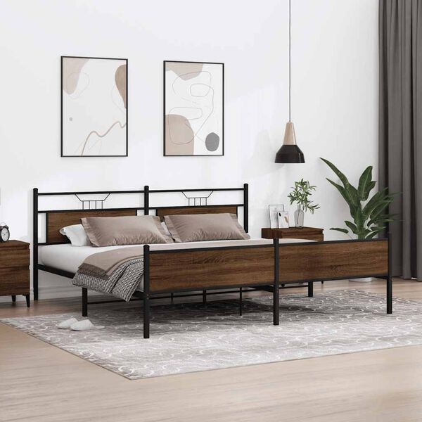 vidaXL Cadre de lit en m&eacute;tal sans matelas ch&ecirc;ne marron 200x200 cm
