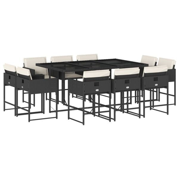 vidaXL Ensemble &agrave; manger de jardin 11 pcs coussins noir r&eacute;sine tress&eacute;e