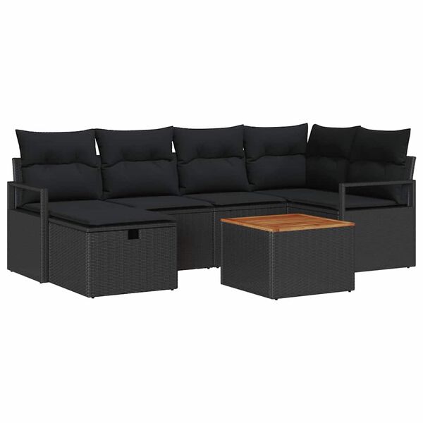 vidaXL Ensemble de canap&eacute; de jardin avec coussin 7 pcs Noir polyrotin