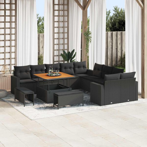 vidaXL Ensemble de canap&eacute; de jardin 13 pcs Noir polyrotin