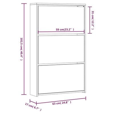 vidaXL Armoire à chaussures miroir 3 niveaux Chêne fumé 63x17x102,5 cm