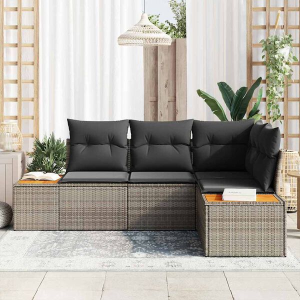 vidaXL Ensemble de canap&eacute; de jardin avec coussin 4 pcs Gris Polyrotin