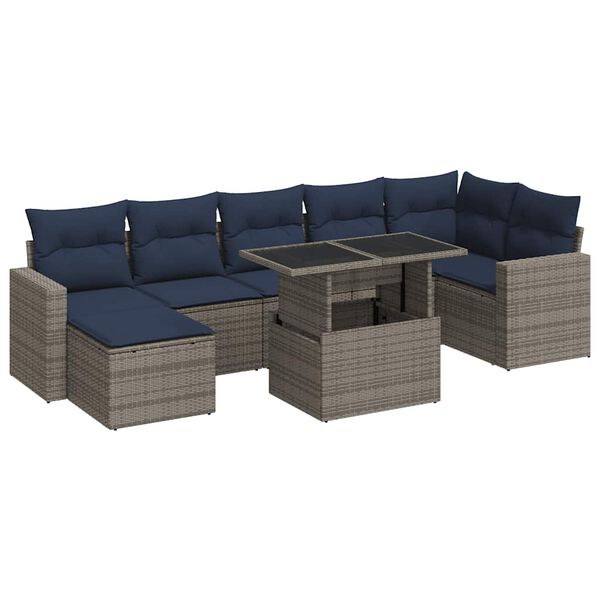 vidaXL Salon de jardin avec coussins 8 pcs gris résine tressée acacia