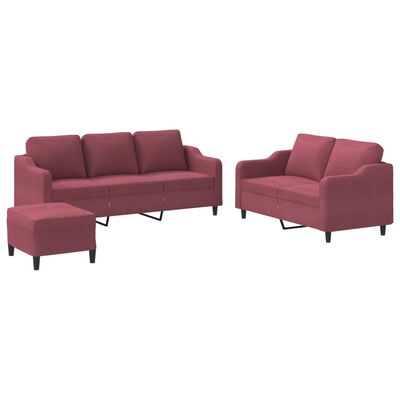 vidaXL Ensemble de canapés 3 pcs avec coussins Rouge bordeaux Tissu