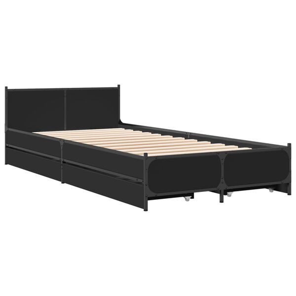 vidaXL Cadre de lit avec tiroirs sans matelas noir 90x200 cm
