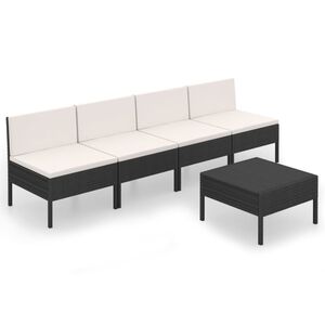 vidaXL Salon de jardin 5 pcs avec coussins r&eacute;sine tress&eacute;e noir