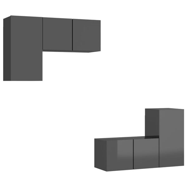 vidaXL Ensemble de meuble TV 4 pcs Gris brillant Bois d'ing&eacute;nierie