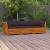 vidaXL Canap&eacute; de jardin 3 places avec coussins Bois d'acacia massif