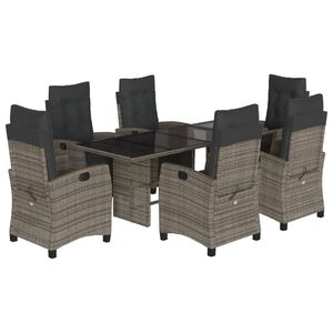 vidaXL Ensemble &agrave; manger de jardin et coussins 7 pcs gris rotin