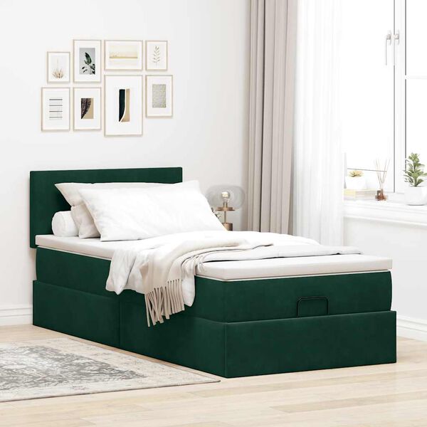 vidaXL Cadre de lit ottoman avec matelas vert foncé 90x190 cm velours