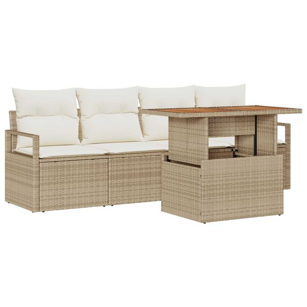 vidaXL Ensemble de canapé de jardin avec coussin 5 pcs beige et crème
