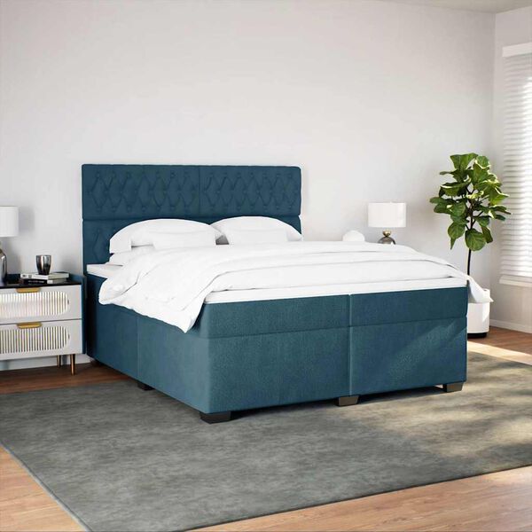 vidaXL Sommier &agrave; lattes de lit et matelas Bleu 200x200 cm velours