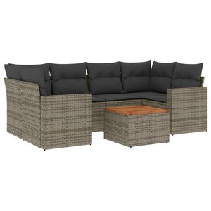 vidaXL Salon de jardin avec coussins 7 pcs gris r&eacute;sine tress&eacute;e