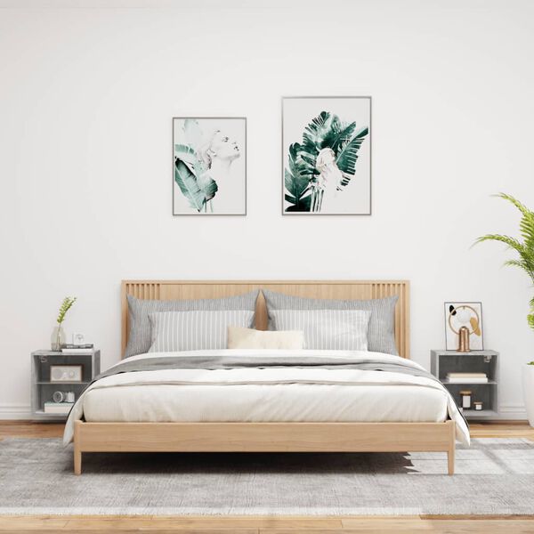 vidaXL Tables de chevet murales avec lumi&egrave;res LED 2 pcs gris b&eacute;ton