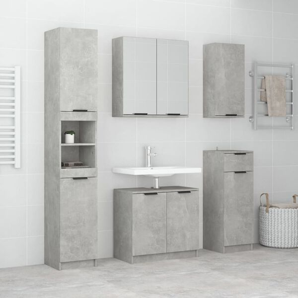 vidaXL Meubles de salle de bain 5 pcs Gris b&eacute;ton Bois d'ing&eacute;nierie