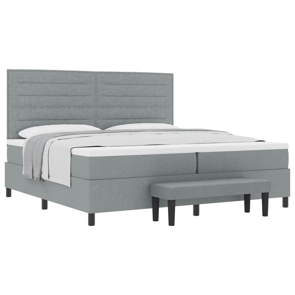 vidaXL Lit &agrave; ressorts avec matelas Gris clair 200 x 200 cm tissu