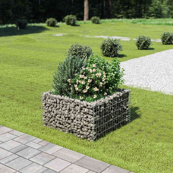 vidaXL Lit sur&eacute;lev&eacute; &agrave; gabion Acier galvanis&eacute; 90x90x50 cm
