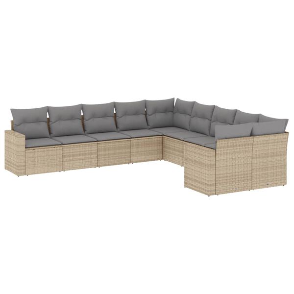 vidaXL Salon de jardin avec coussins 10 pcs beige r&eacute;sine tress&eacute;e