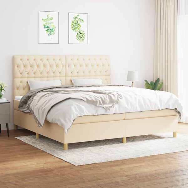 vidaXL Sommier &agrave; lattes de lit avec matelas Cr&egrave;me 200x200 cm Tissu