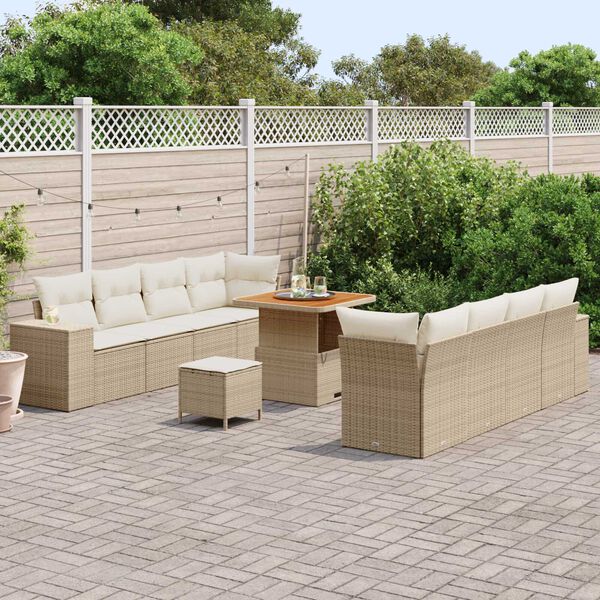 vidaXL Ensemble de canap&eacute; de jardin 11 pcs Beige polyrotin
