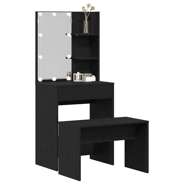 vidaXL Ensemble de table de maquillage LED 2 pcs Chêne noir