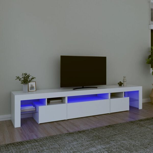 vidaXL Meuble TV avec lumi&egrave;res LED Blanc 215x36,5x40 cm