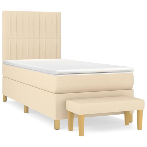 vidaXL Sommier &agrave; lattes de lit et matelas Cr&egrave;me 90x190 cm Tissu