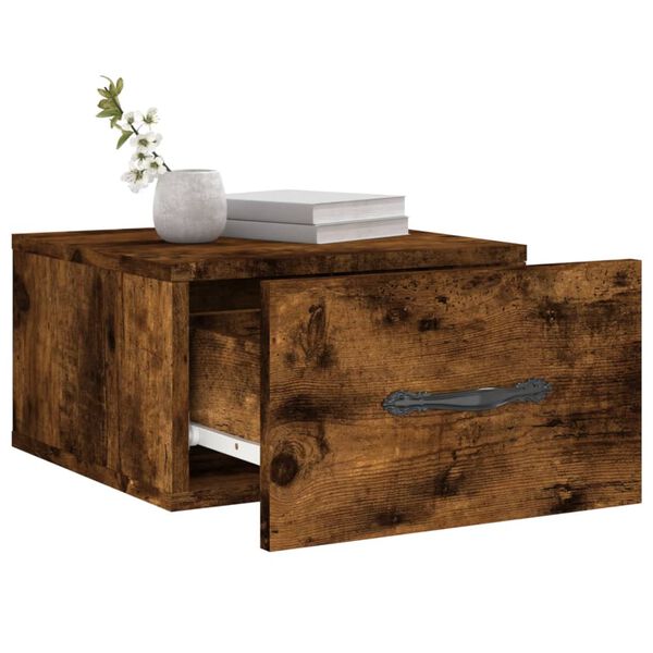 vidaXL Table de chevet murale ch&ecirc;ne fum&eacute; 35x35x20 cm