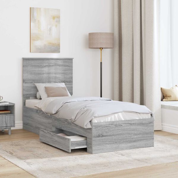 vidaXL Cadre de lit avec t&ecirc;te de lit Sonoma Gris et Argent 70 x 190 cm