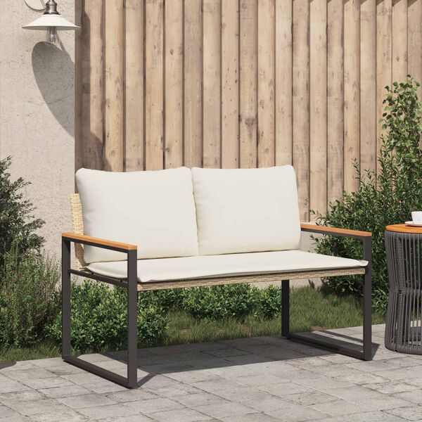 vidaXL banc avec coussin Beige et blanc cr&egrave;me 115 x 65 x 72 cm Rotin