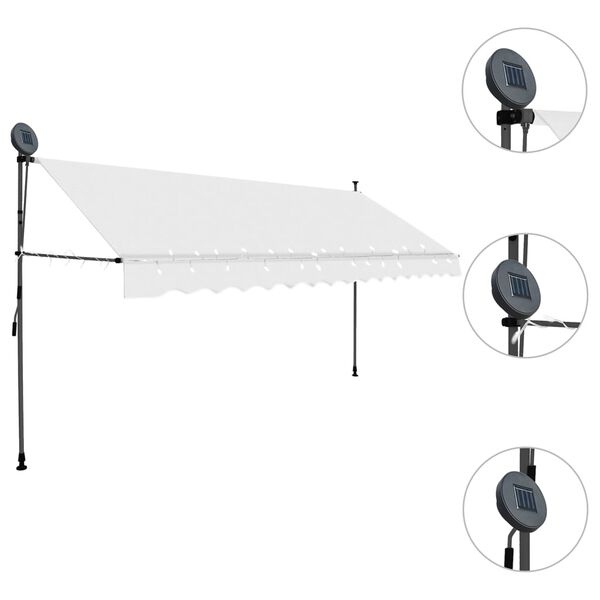 vidaXL Auvent manuel r&eacute;tractable avec LED 350 cm Cr&egrave;me