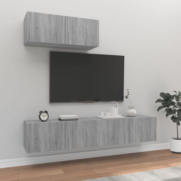 vidaXL Ensemble de meubles TV 3 pcs Sonoma gris Bois d'ing&eacute;nierie