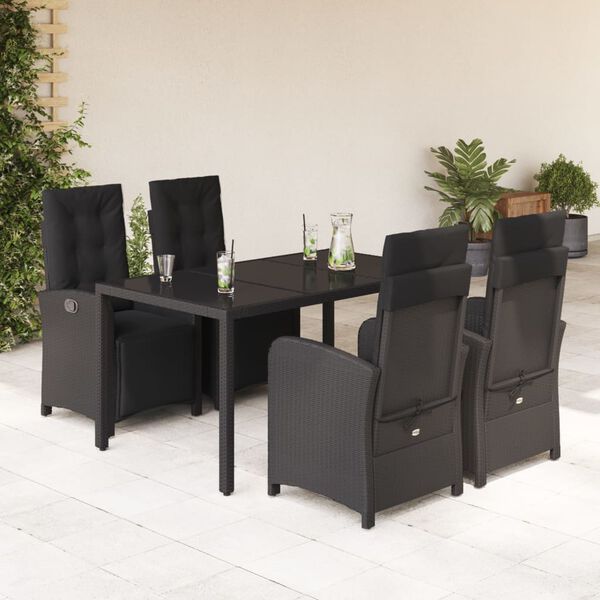 vidaXL Ensemble &agrave; manger de jardin coussins 5pcs Noir R&eacute;sine tress&eacute;e