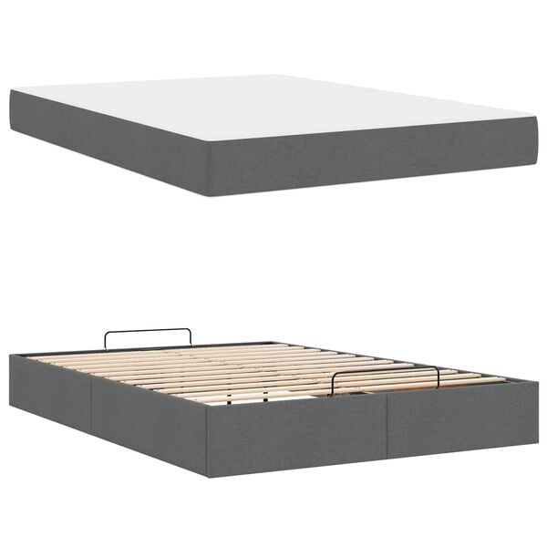 vidaXL Cadre de lit avec matelas avec matelas 2 pcs Gris Fonc&eacute; tissu