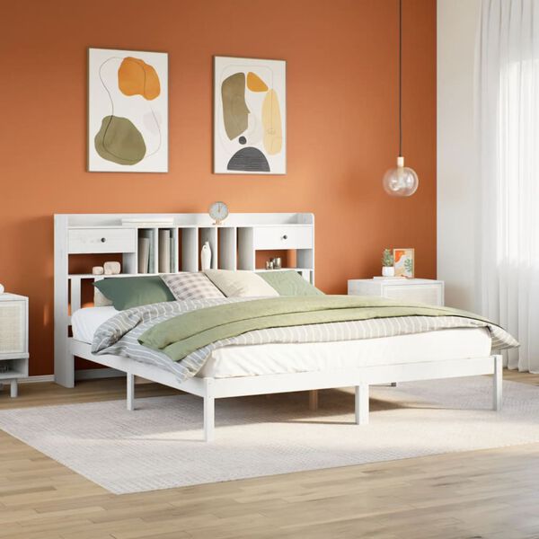 vidaXL Lit biblioth&egrave;que sans matelas blanc 180x200 cm bois pin massif