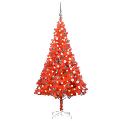 vidaXL Arbre de Noël artificiel pré-éclairé et boules rouge 180 cm PVC
