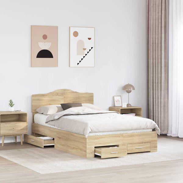vidaXL Cadre de lit Ch&ecirc;ne Sonoma 135 x 190 cm Bois d'ing&eacute;nierie