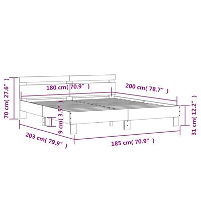 vidaXL Cadre de lit avec LED sans matelas sonoma gris 180x200 cm