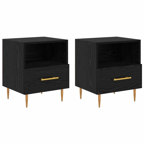 vidaXL Table de chevet 2 pcs Noir 40 x 35 x 47,5 cm Bois d'ing&eacute;nierie