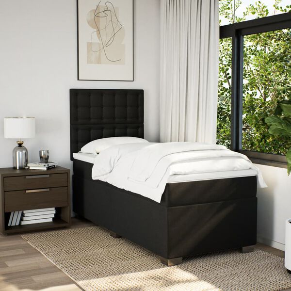 vidaXL Sommier &agrave; lattes de lit avec matelas Noir 100x200 cm Tissu