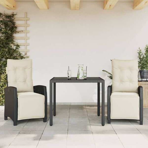 vidaXL Ensemble &agrave; manger de jardin avec coussins 3 pcs Noir