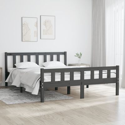 vidaXL Cadre de lit Gris Bois massif 135x190 cm Double