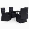 vidaXL Ensemble &agrave; manger de jardin avec coussins 5 pcs Noir