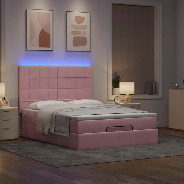 vidaXL Cadre de lit ottoman avec matelas rose 140x190 cm velours