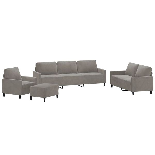 vidaXL Ensemble de canap&eacute;s 4 pcs avec coussins Gris clair Velours