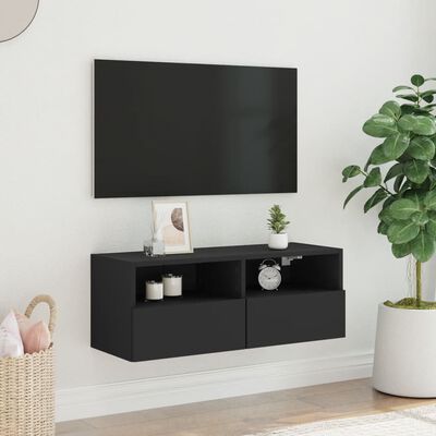 vidaXL Meuble TV mural noir 80x30x30 cm bois d'ingénierie